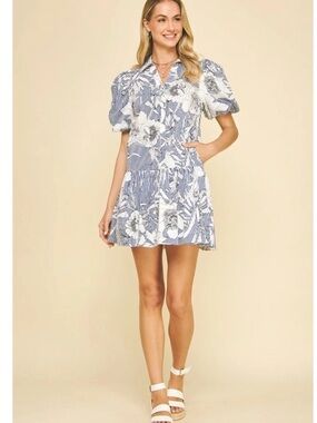 NWT Avara Pinch Striped Floral Dress Nautical Coastal Blue White 100% Cotton M